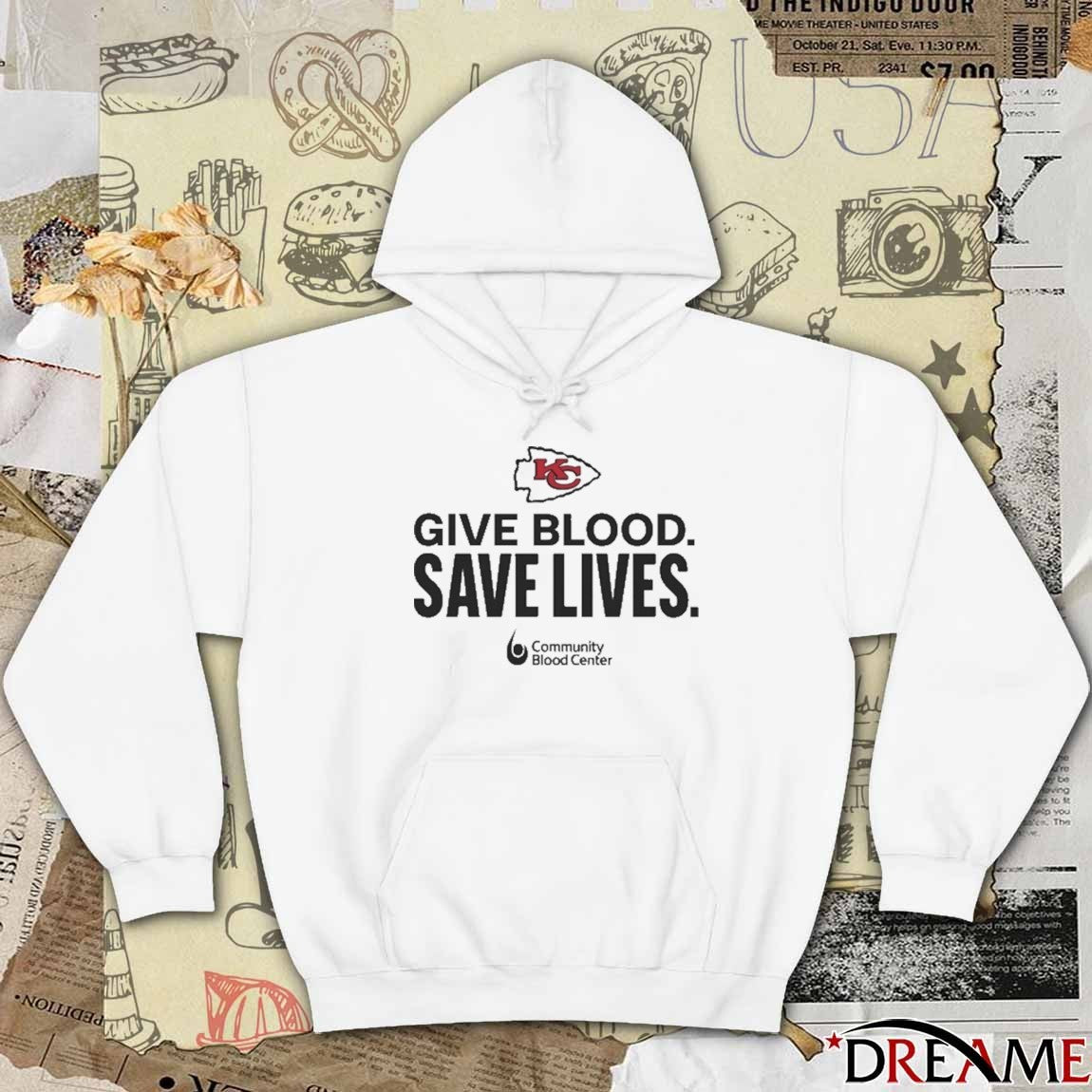Kansas City Chiefs Give Blood Save Lives Community Blood Center 2025 t-shirt
