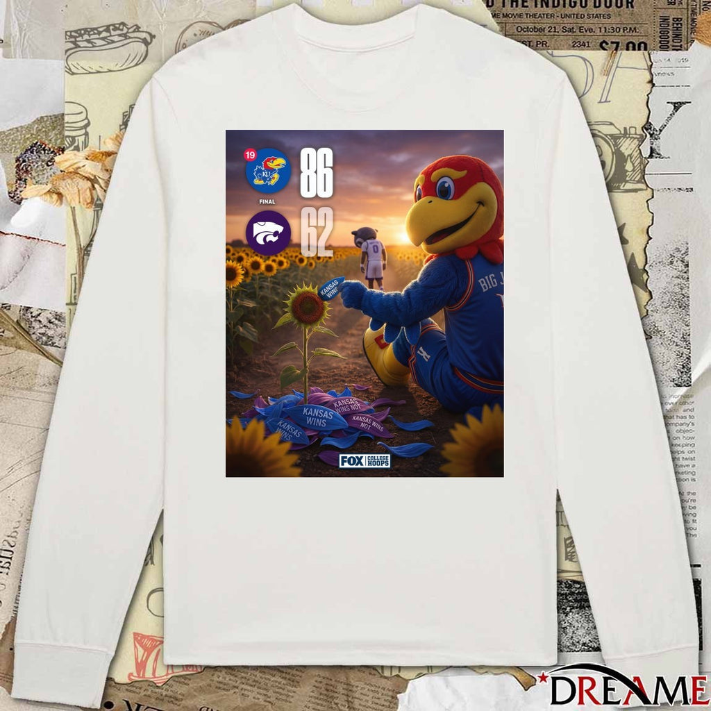 Kansas Jayhawks Vs Kansas State Wildcats Final Score 86 – 62 FOX College Hoops Poster t-shirt