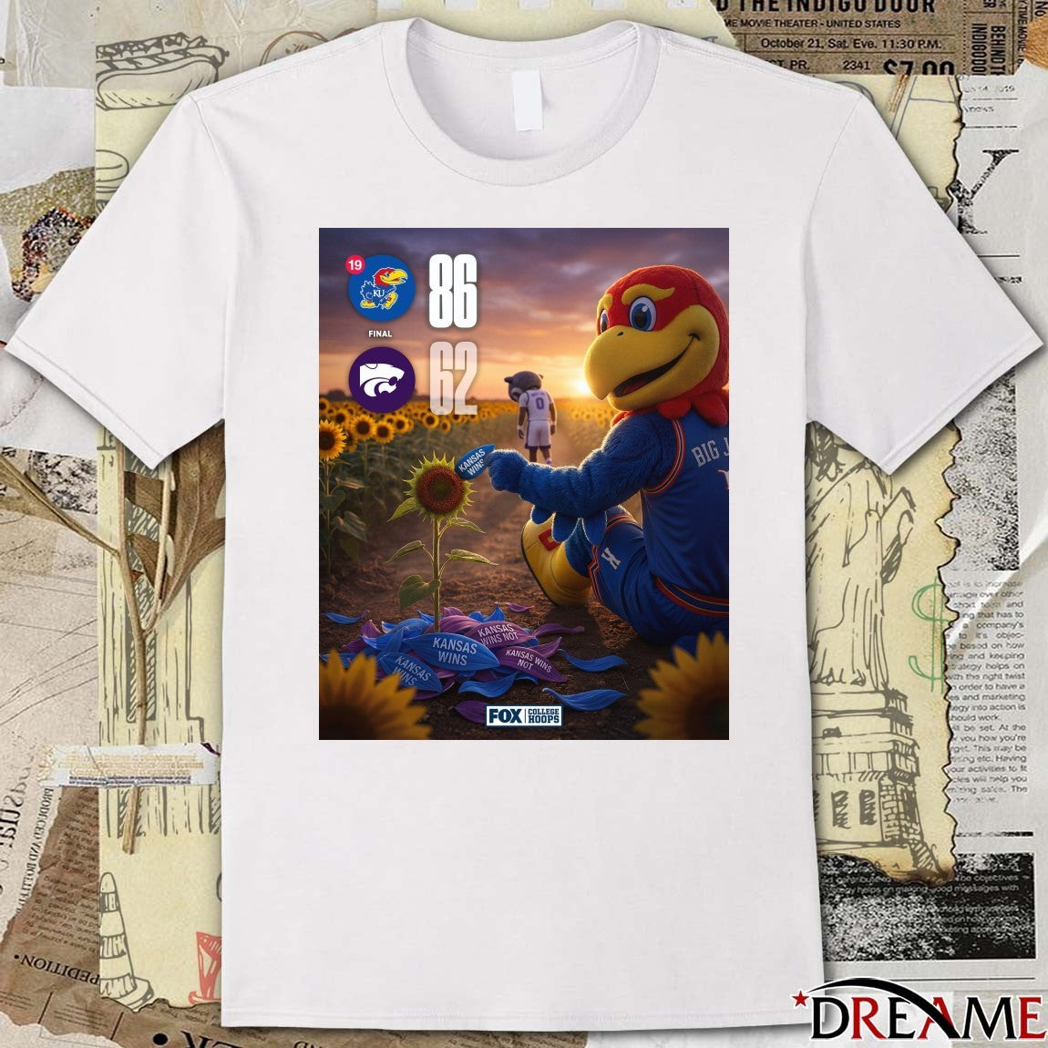 Kansas Jayhawks Vs Kansas State Wildcats Final Score 86 – 62 FOX College Hoops Poster t-shirt