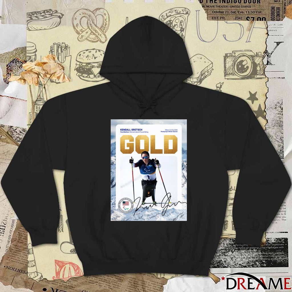 Kendall Gretsch Para Biathlon Women’s Sprint Pursuit Sitting Gold Medal Signature Poster t-shirt