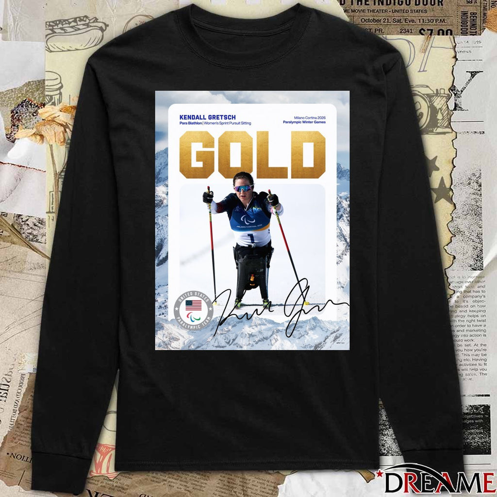 Kendall Gretsch Para Biathlon Women’s Sprint Pursuit Sitting Gold Medal Signature Poster t-shirt