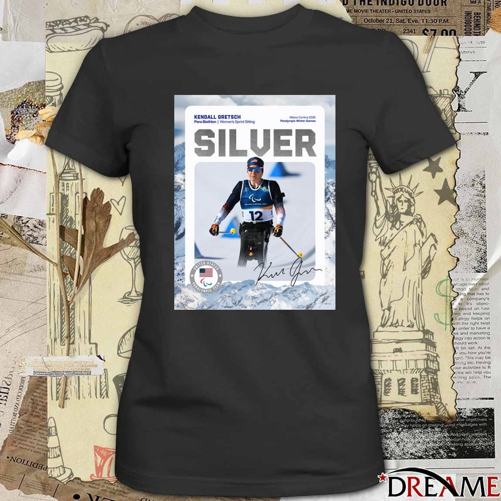 Kendall Gretsch Para Biathlon Women’s Sprint Sitting Milano Cortina 2026 Silver Medal Signature Poster t-shirt