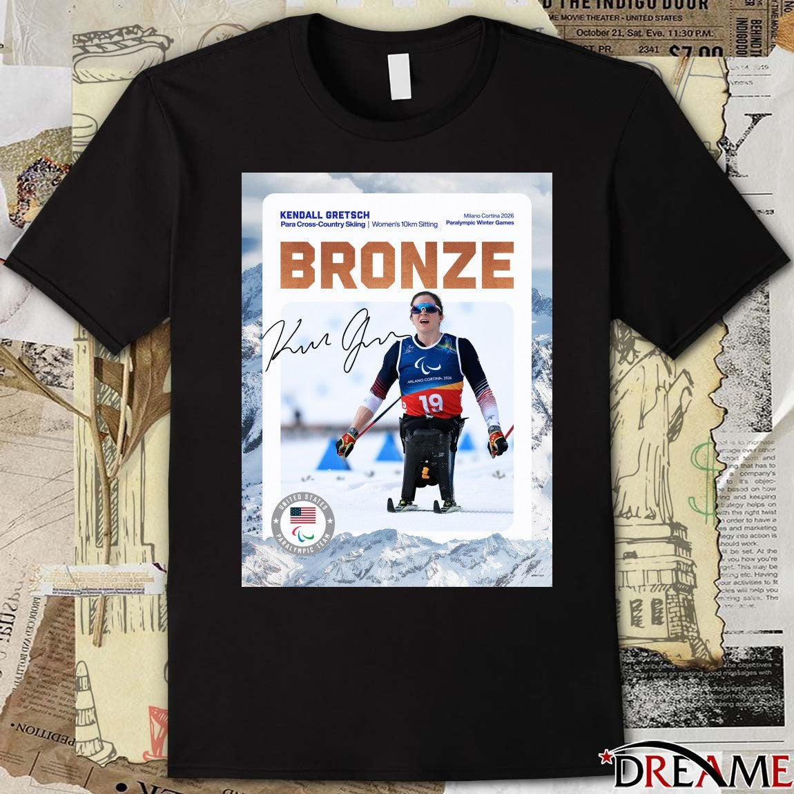 Kendall Gretsch Para Cross-Country Skiing Women’s 10km Sitting Bronze Medal Signature Poster t-shirt