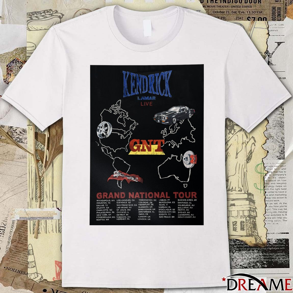 Kendrick Lamar and SZA Grand National Tour GNT Live Tour Litho Poster t-shirt