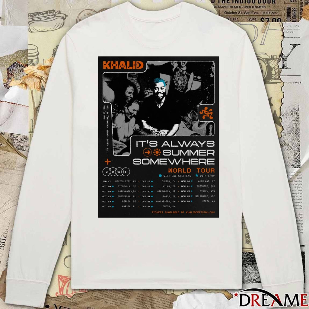 Khalid’s It’s Always Summer Somewhere World Tour in 2026 Dates Poster t-shirt