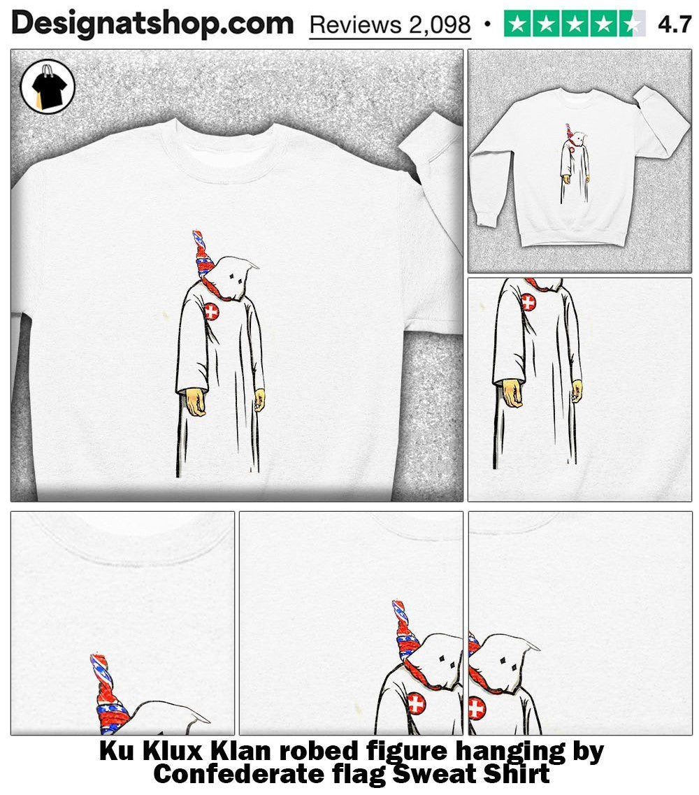 Ku Klux Klan robed figure hanging by Confederate flag shirt