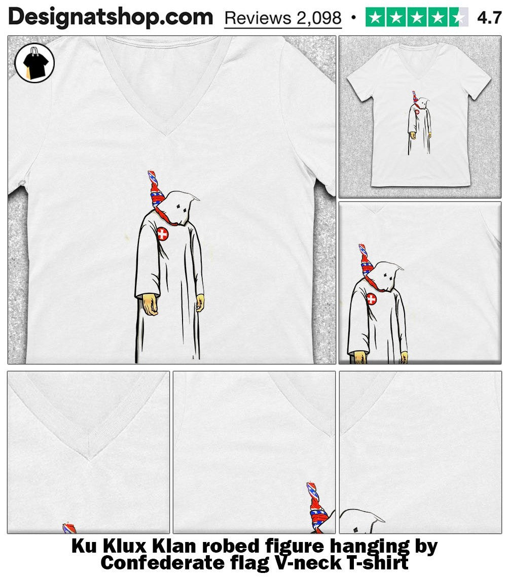 Ku Klux Klan robed figure hanging by Confederate flag shirt