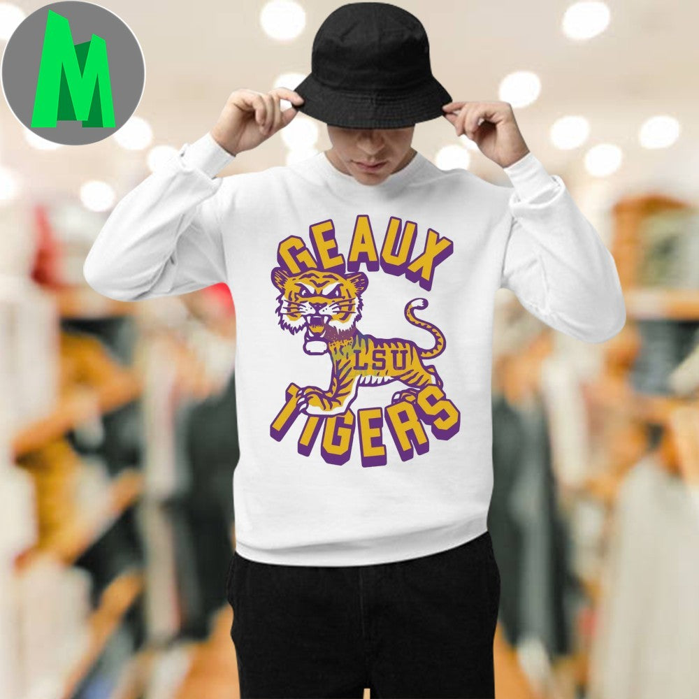 LSU Geaux Tigers Retro Mascot Logo Purple Yellow T-Shirt