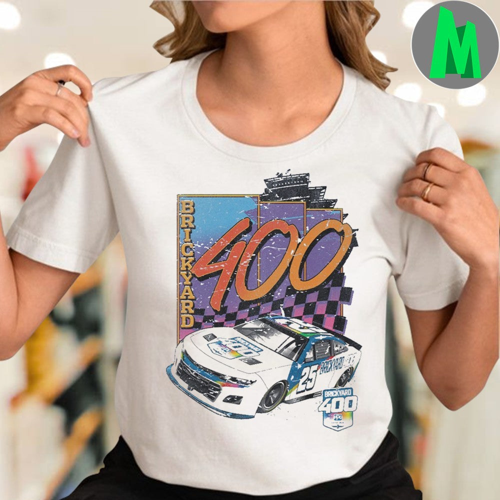 Ladies 2025 Brickyard 400 Retro Race Car T-Shirt