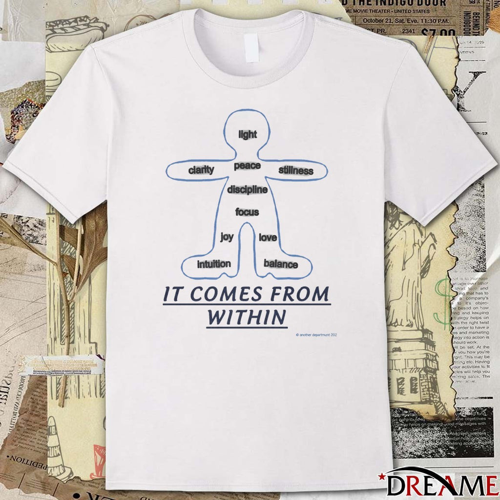 Light Clarity Peace Stillness Discipline Focus Joy Love Intuition Balance It Comes From Within t-shirt
