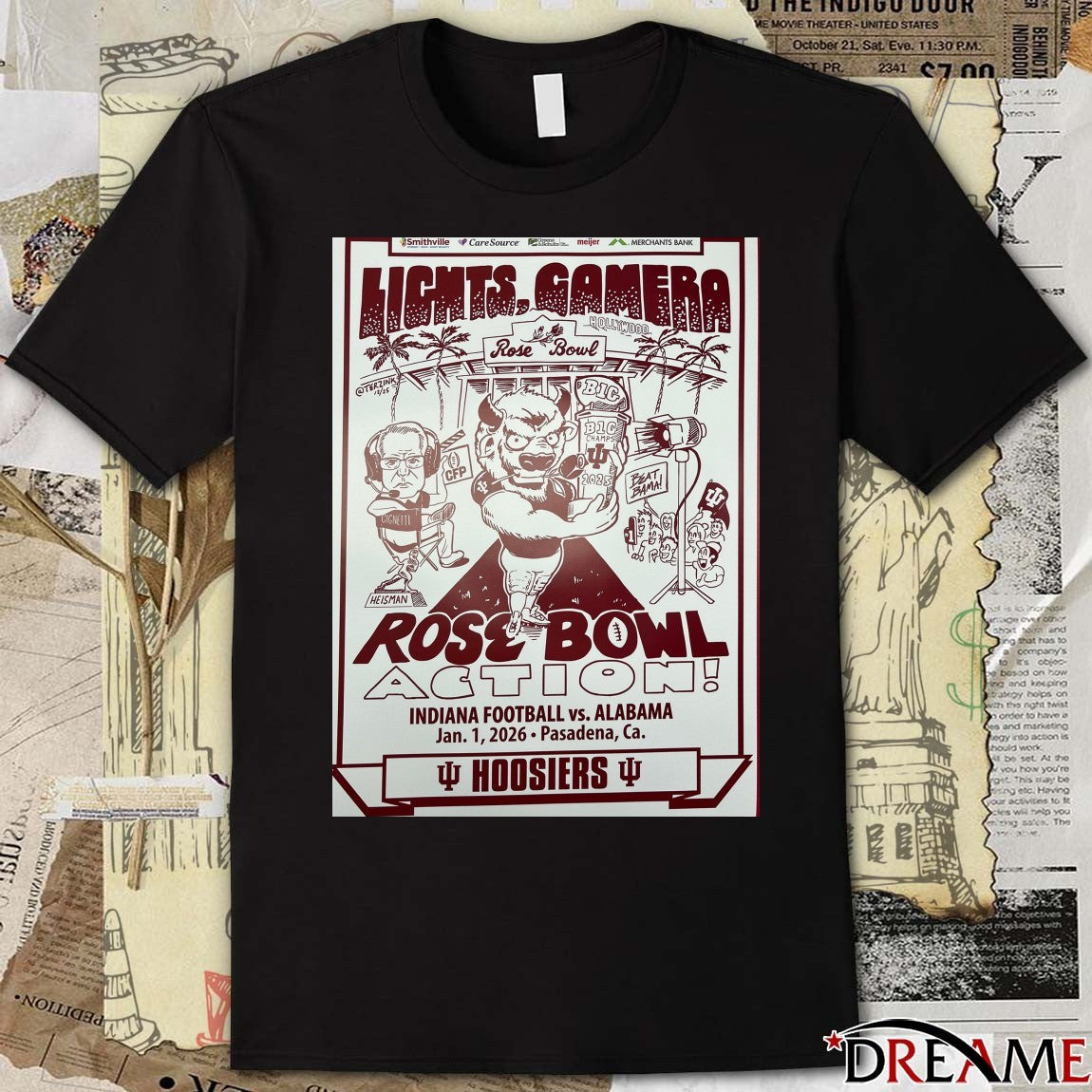 Lights Camera Rose Bowl Action Indiana Football vs. Alabama January 1 2026 Pasadena CA Poster t-shirt
