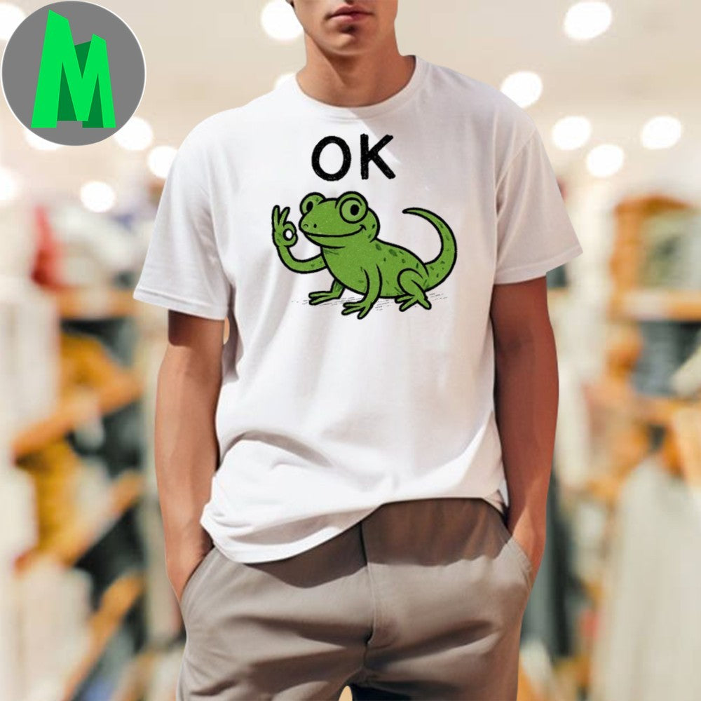 Lizard Hitting Button On Shirt