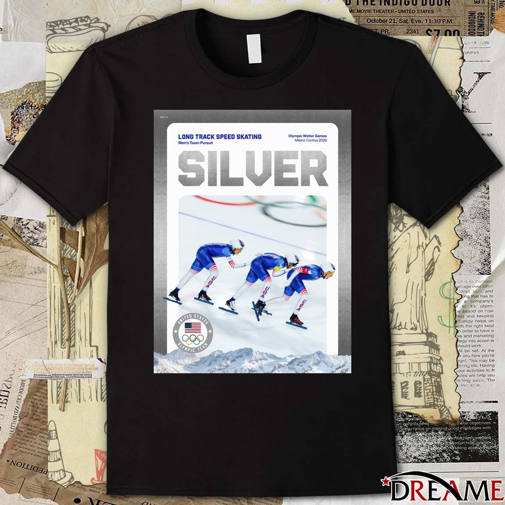Long Track Speed Skating Men’s Team Pursuit Olympic Winter Games Milano Cortina 2026 Silver t-shirt
