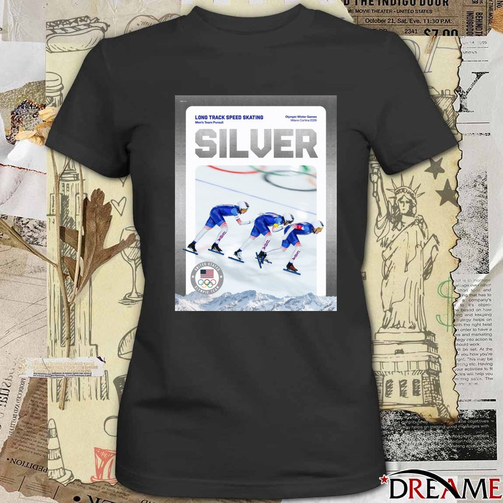 Long Track Speed Skating Men’s Team Pursuit Olympic Winter Games Milano Cortina 2026 Silver t-shirt