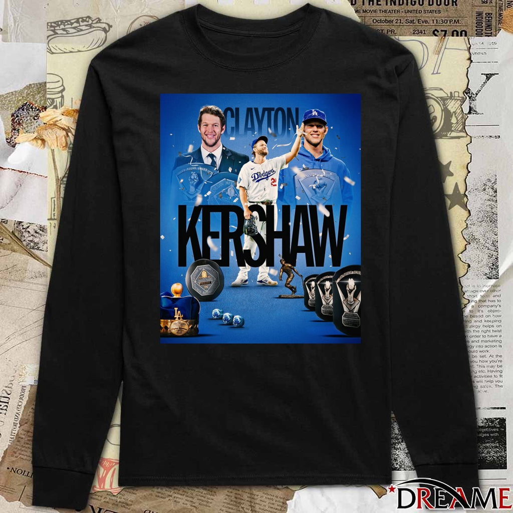 Los Angeles Dodgers Clayton Kershaw Cy Young Awards, an MVP award, and a Triple Crown Poster t-shirt