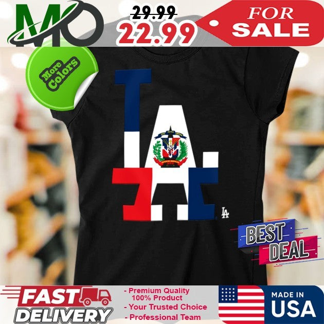 Los Angeles Dodgers New Era Black Dominican Republic Flag Logo New 2025 T-Shirt