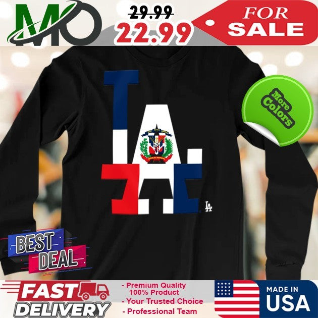 Los Angeles Dodgers New Era Black Dominican Republic Flag Logo New 2025 T-Shirt