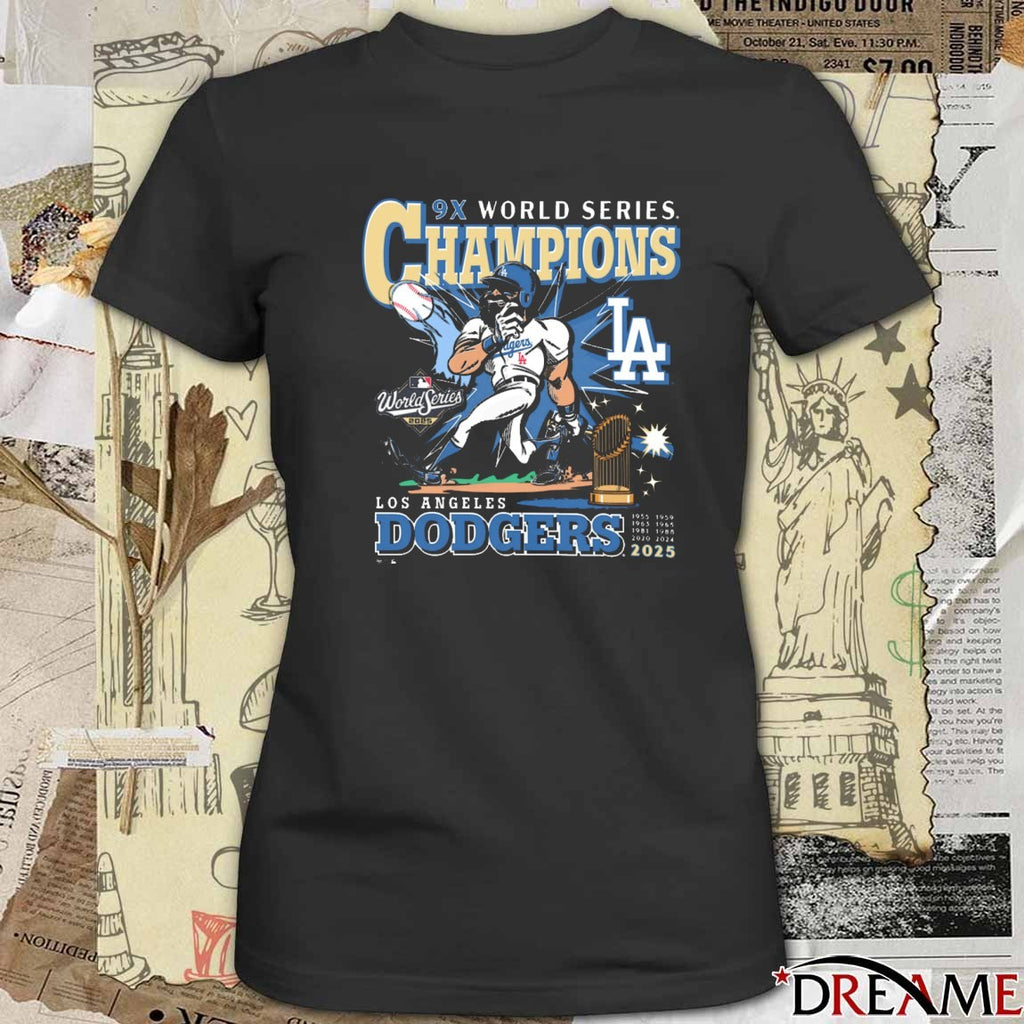 Los Angeles Dodgers Win Toronto Blue Jays 2025 9x MLB World Series Champions 47 Cartoon t-shirt