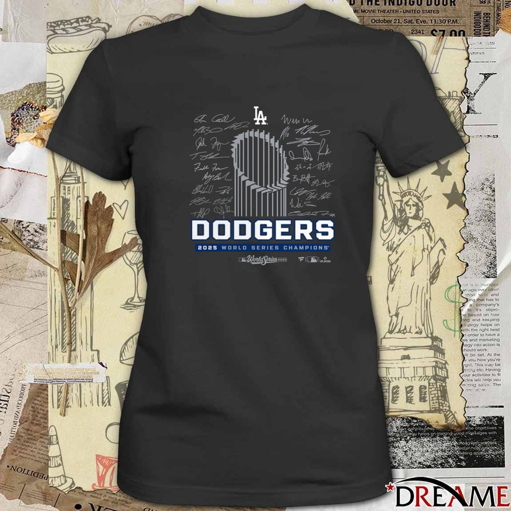 Los Angeles Dodgers Win Toronto Blue Jays 2025 MLB World Series Champions Roster Signatures t-shirt