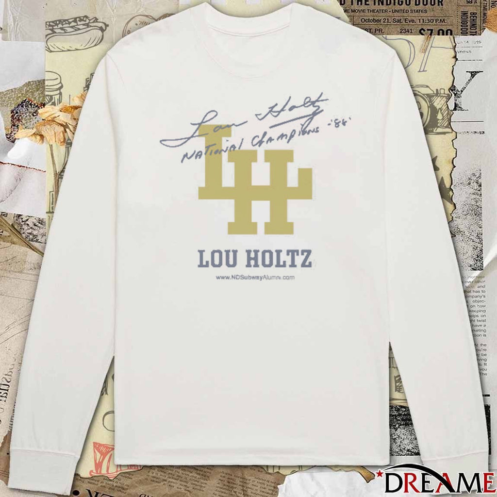 Lou Holtz National Champions Notre Dame Lou Holtz 1973-2026 Logo t-shirt