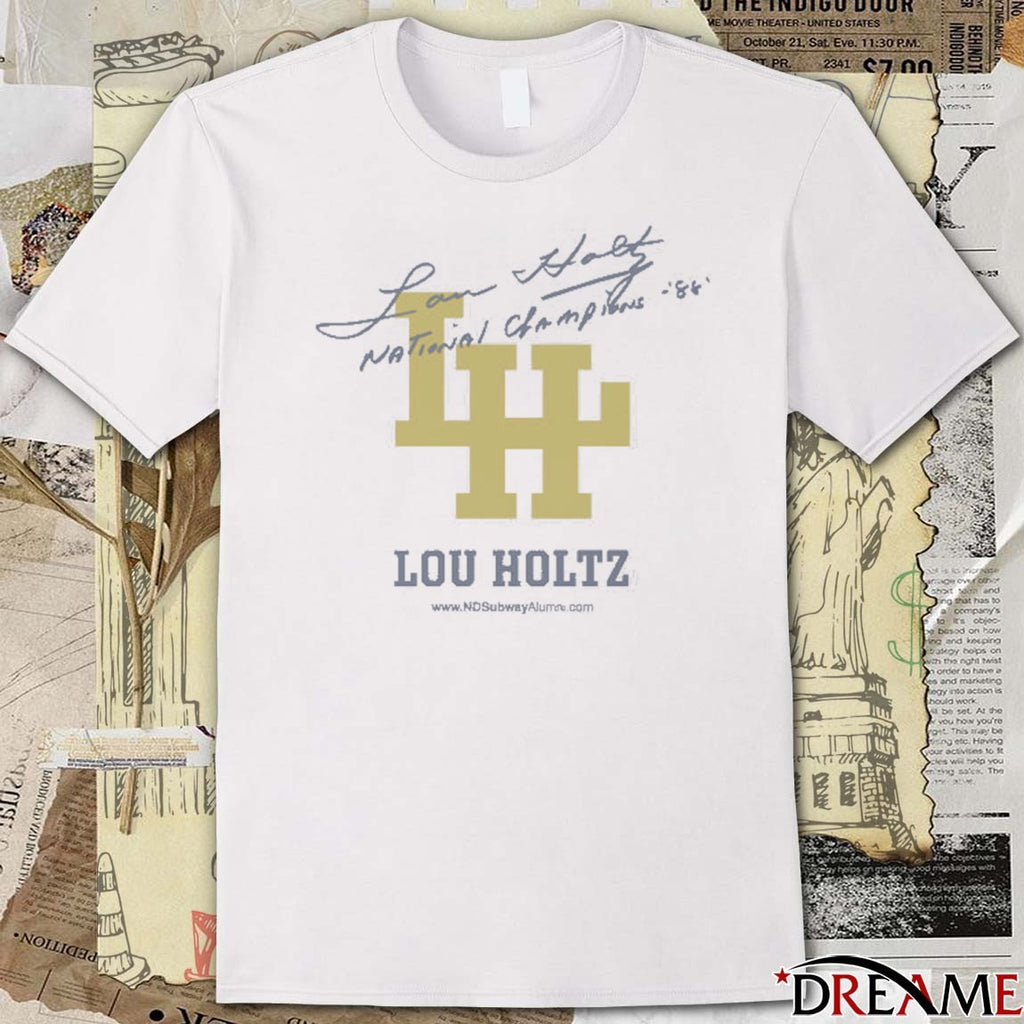 Lou Holtz National Champions Notre Dame Lou Holtz 1973-2026 Logo t-shirt