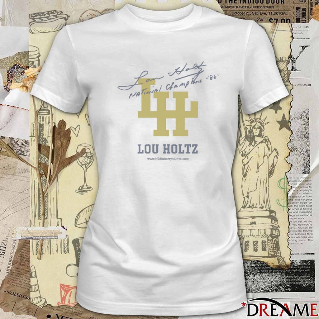 Lou Holtz National Champions Notre Dame Lou Holtz 1973-2026 Logo t-shirt