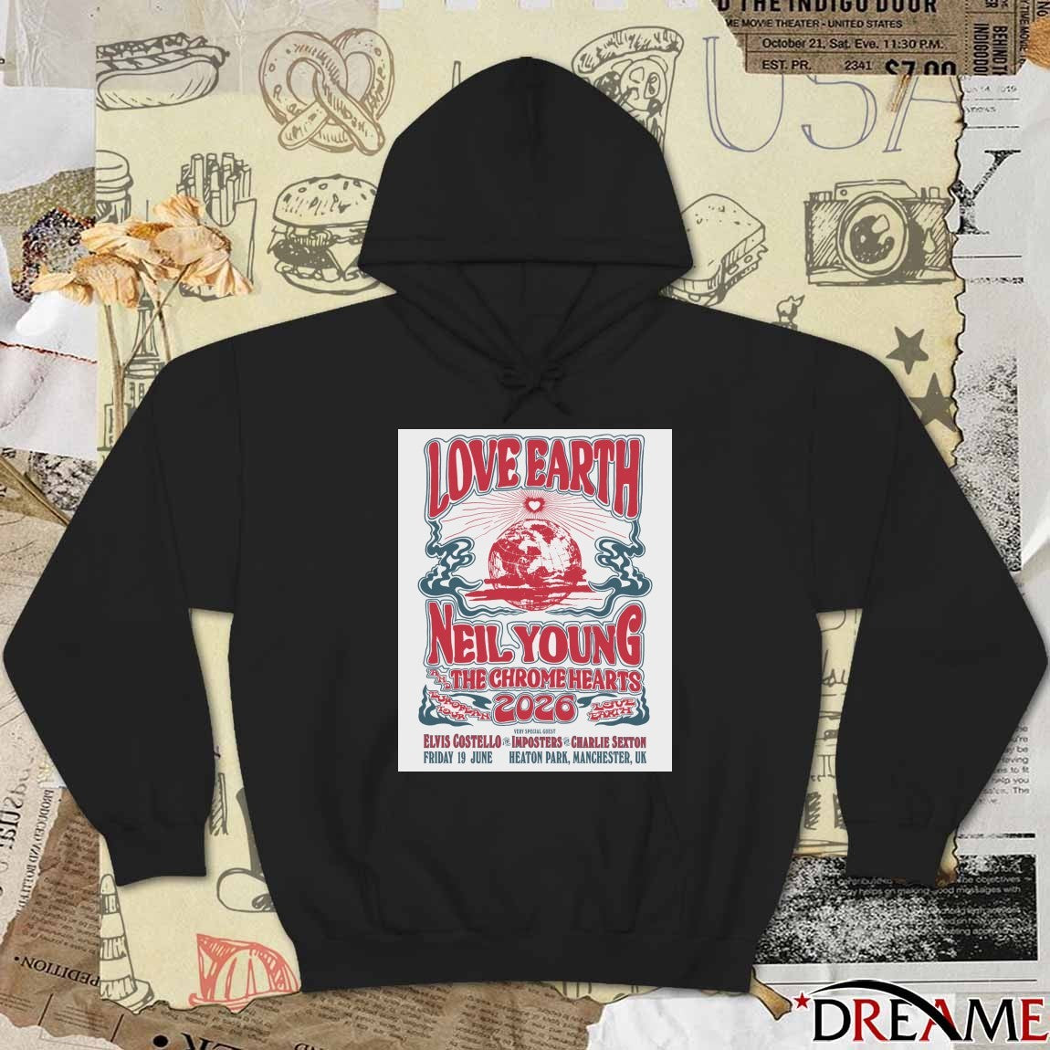 Love Earth Neil Young And The Chrome Hearts 2026 28th November Heaton Park Manchester UK Poster t-shirt