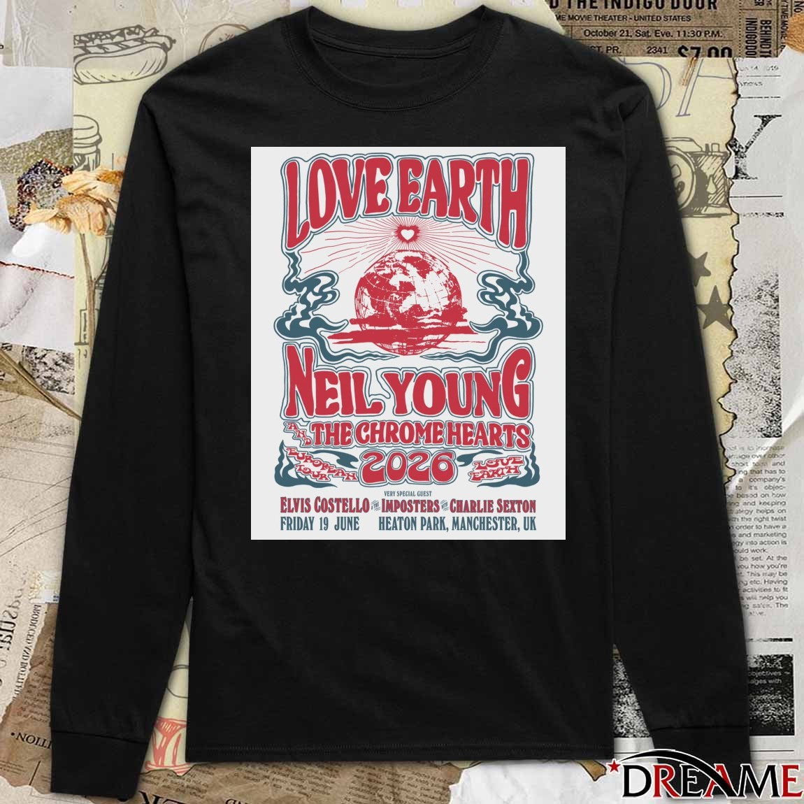 Love Earth Neil Young And The Chrome Hearts 2026 28th November Heaton Park Manchester UK Poster t-shirt