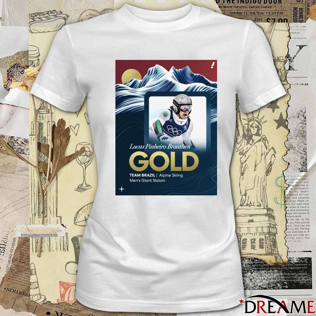 Lucas Pinheiro Braathen Gold Team Brazil Alpine Skiing Men’s Giant Slalom t-shirt