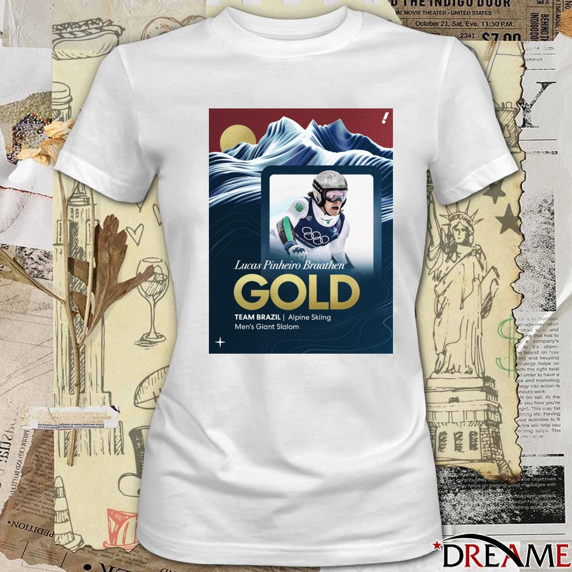 Lucas Pinheiro Braathen Gold Team Brazil Alpine Skiing Men’s Giant Slalom t-shirt