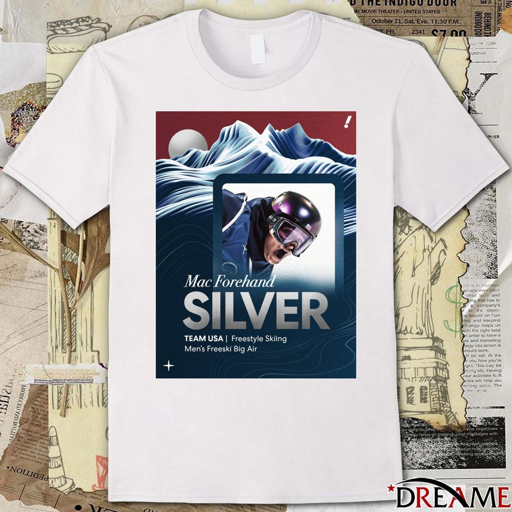 Mac Forehand SILVER TEAM USA Freestyle Skiing Men’s Freeski Big Air t-shirt