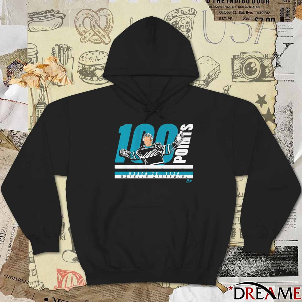 Macklin Celebrini 100 Points March 30 2026 San Jose Sharks Hockey Signature t-shirt