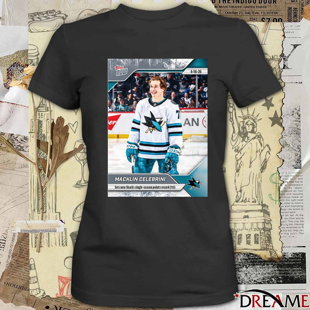 Macklin Celebrini Sets New Sharks Single-Season Points Record 2025-26 NHL Topps NOW t-shirt