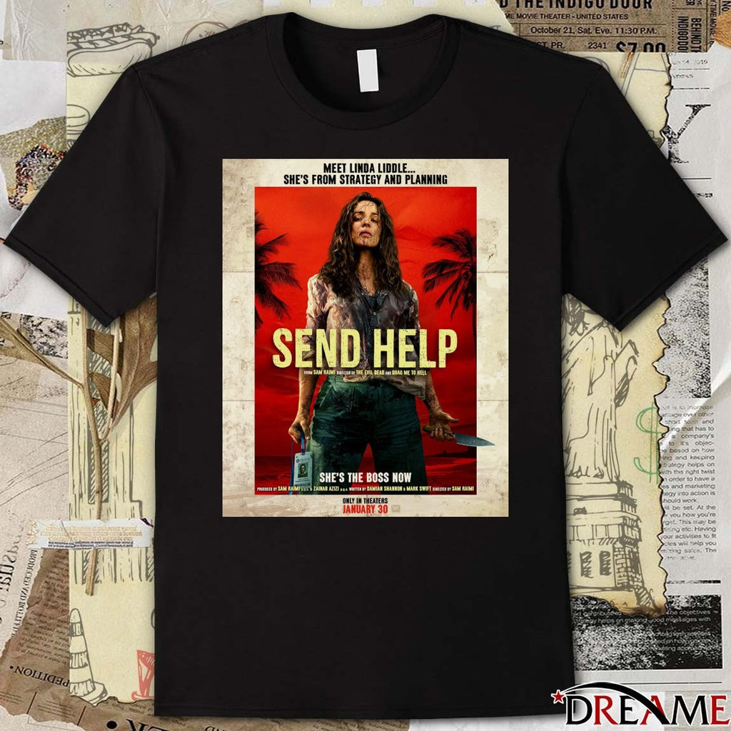 Meet Linda Liddle She’s From Strategy And Planning Send Help Only In Theaters January 30 2026 Poster t-shirt