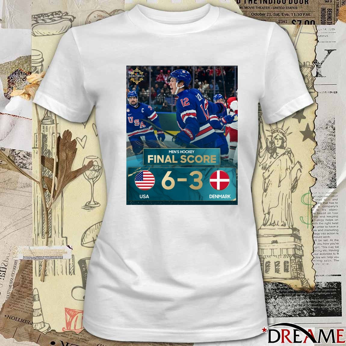 Men’s Hockey Final Score USA 6, Denmark 3 t-shirt