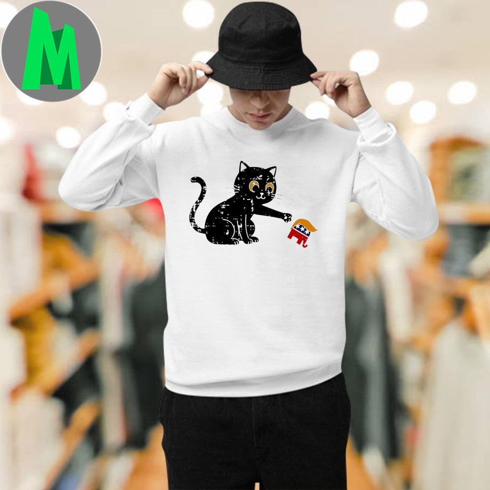 Meow Meow Black Cat Trump Hair Funny Graphic T-Shirt