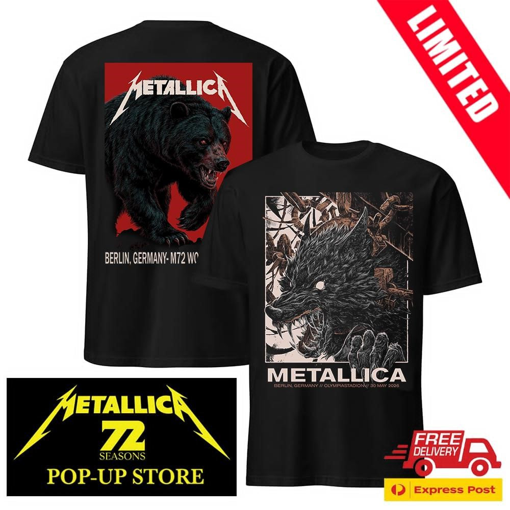 Metallica Angry Bear Art Shirt Berlin 30.5.2026 Two Sides Official Olympiastadion Janta Island