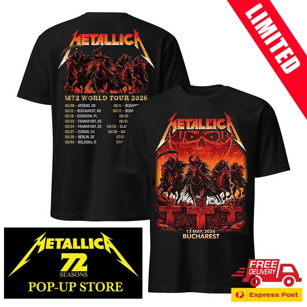 Metallica Bucharest 2026 Two Sided Venue Merch Tee – Arena Nationala May 13 – Maxx242 Official