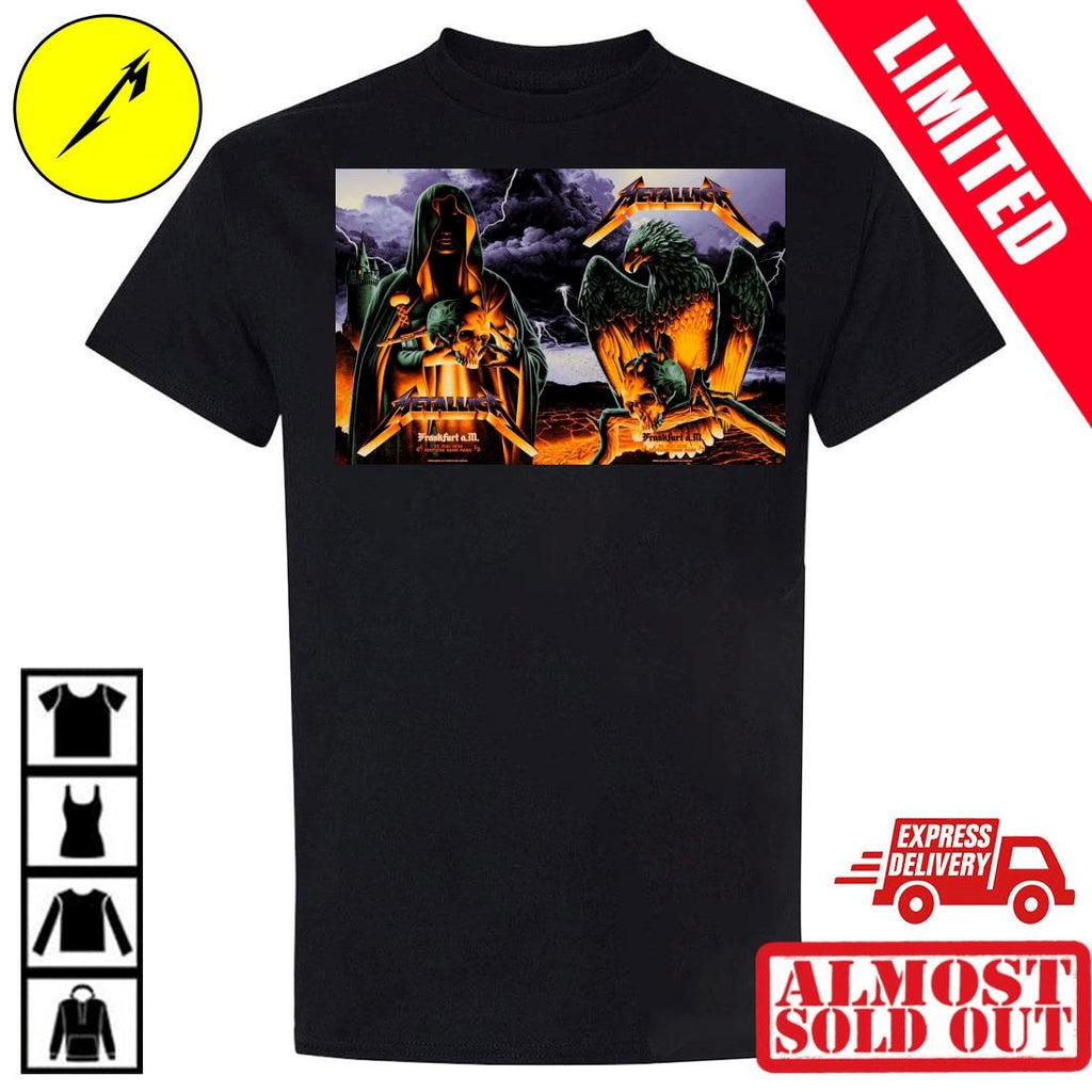 Metallica Germany 2026 Tour Shirt – Night 1 and Night 2 Combined Artwork By Max Loeffler – Frankfurt Deutsche Bank Park May 22-24 Band Tee