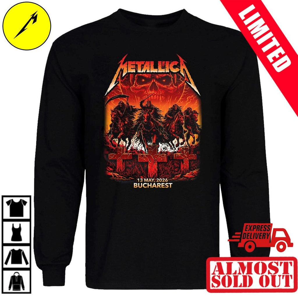 Metallica M72 Bucharest 2026 Four Horsemen & Crosses Shirt By Maxx242 – Romania May 13 Tour Concert Pop Up Merchandise Tee