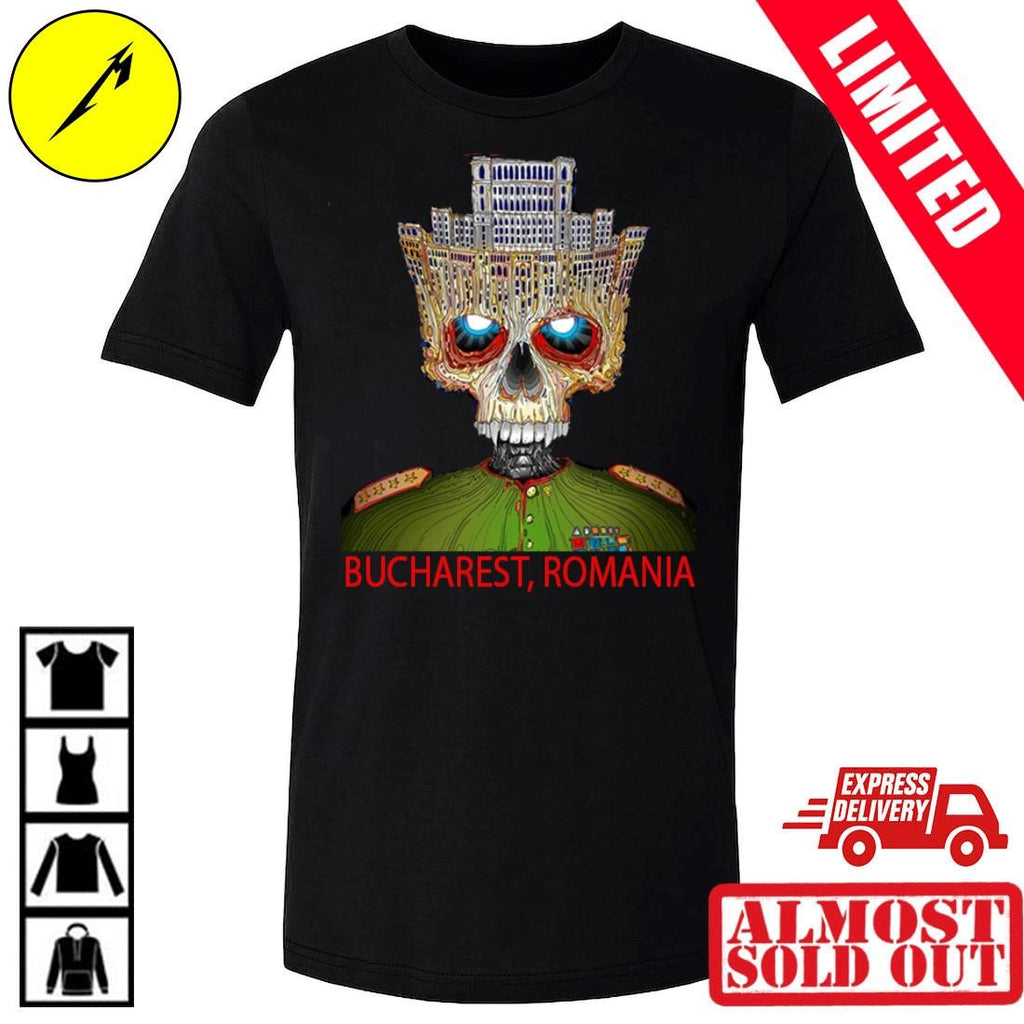 Metallica M72 Bucharest 2026 Venue Merch T-Shirt Palace Of Parliament Crown Skull Art By Matei Apostolescu (Arena Nationala, Romania, May 13)