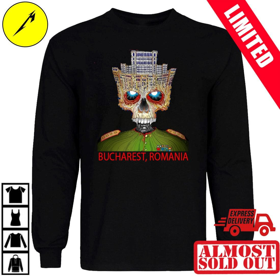 Metallica M72 Bucharest 2026 Venue Merch T-Shirt Palace Of Parliament Crown Skull Art By Matei Apostolescu (Arena Nationala, Romania, May 13)