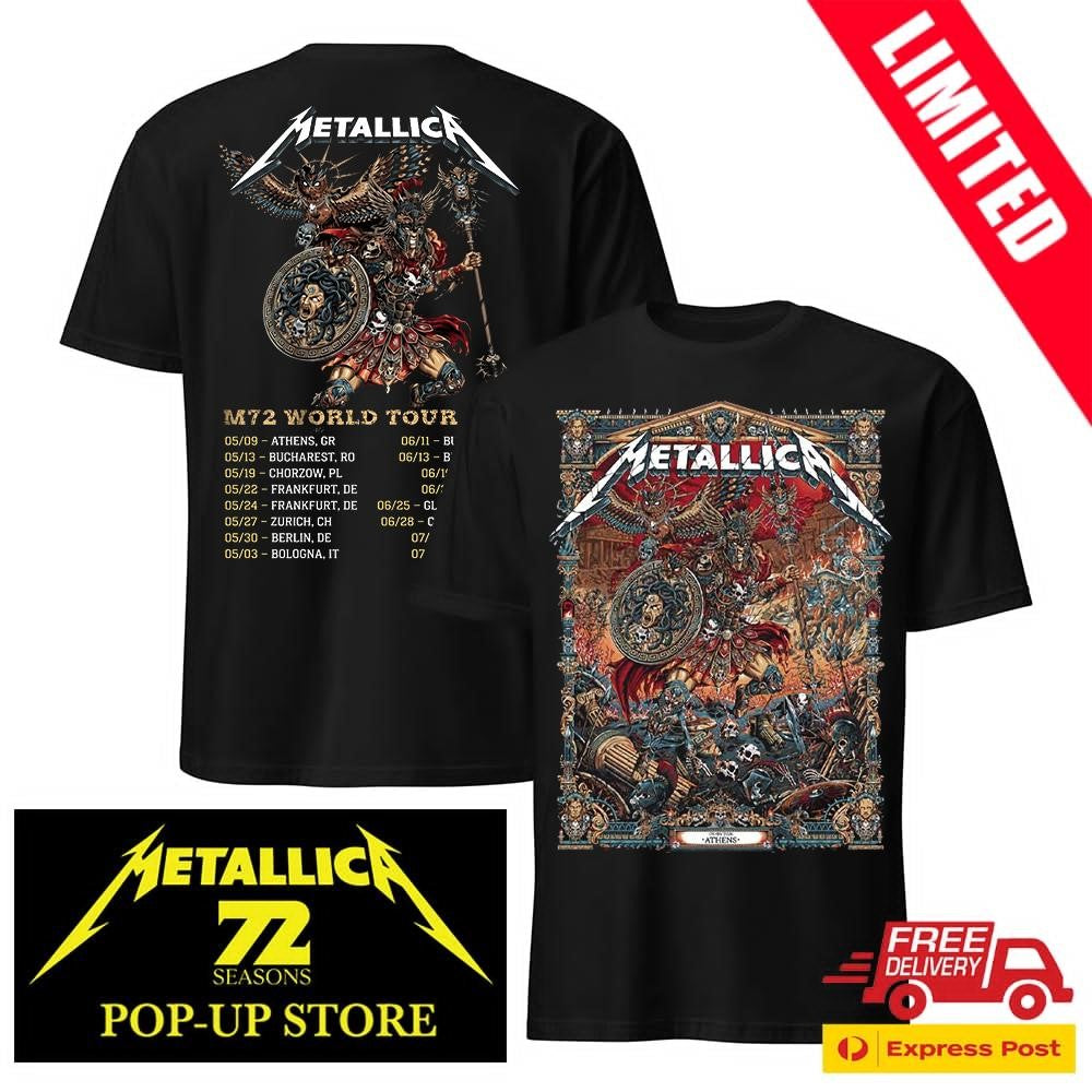 Metallica M72 World Tour 2026 Athens Greece Two-Sided T-Shirt – Juan Ma Orozco Warrior Art