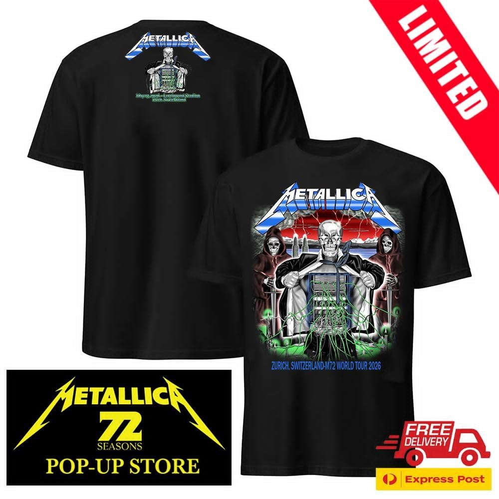 Metallica M72 Zurich Switzerland Pop-Up Shop Official Two-Sided Merch Tee Luca Schenardi