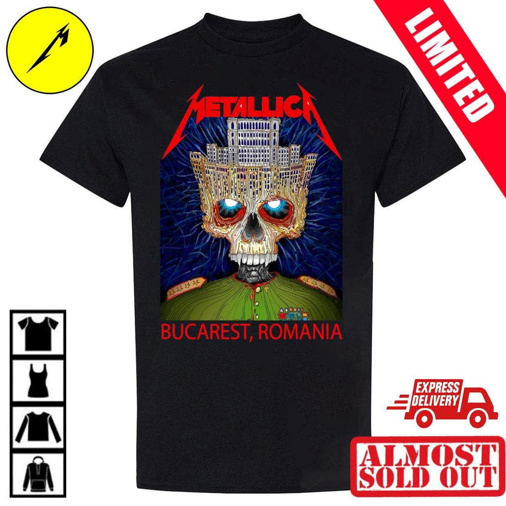 Metallica Romania 2026 Tour Shirt – Palace Of Parliament Crown Skull Artwork By Matei Apostolescu – Bucharest Arena Nationala May 13th Band Tee