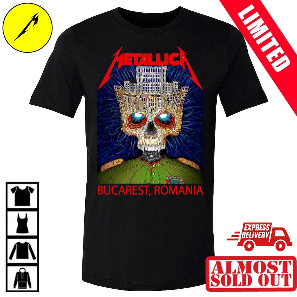 Metallica Romania 2026 Tour Shirt – Palace Of Parliament Crown Skull Artwork By Matei Apostolescu – Bucharest Arena Nationala May 13th Band Tee