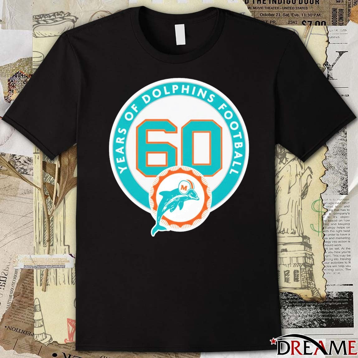 Miami Dolphins 60 Year Anniversary Years Of Dolphins Football Logo t-shirt