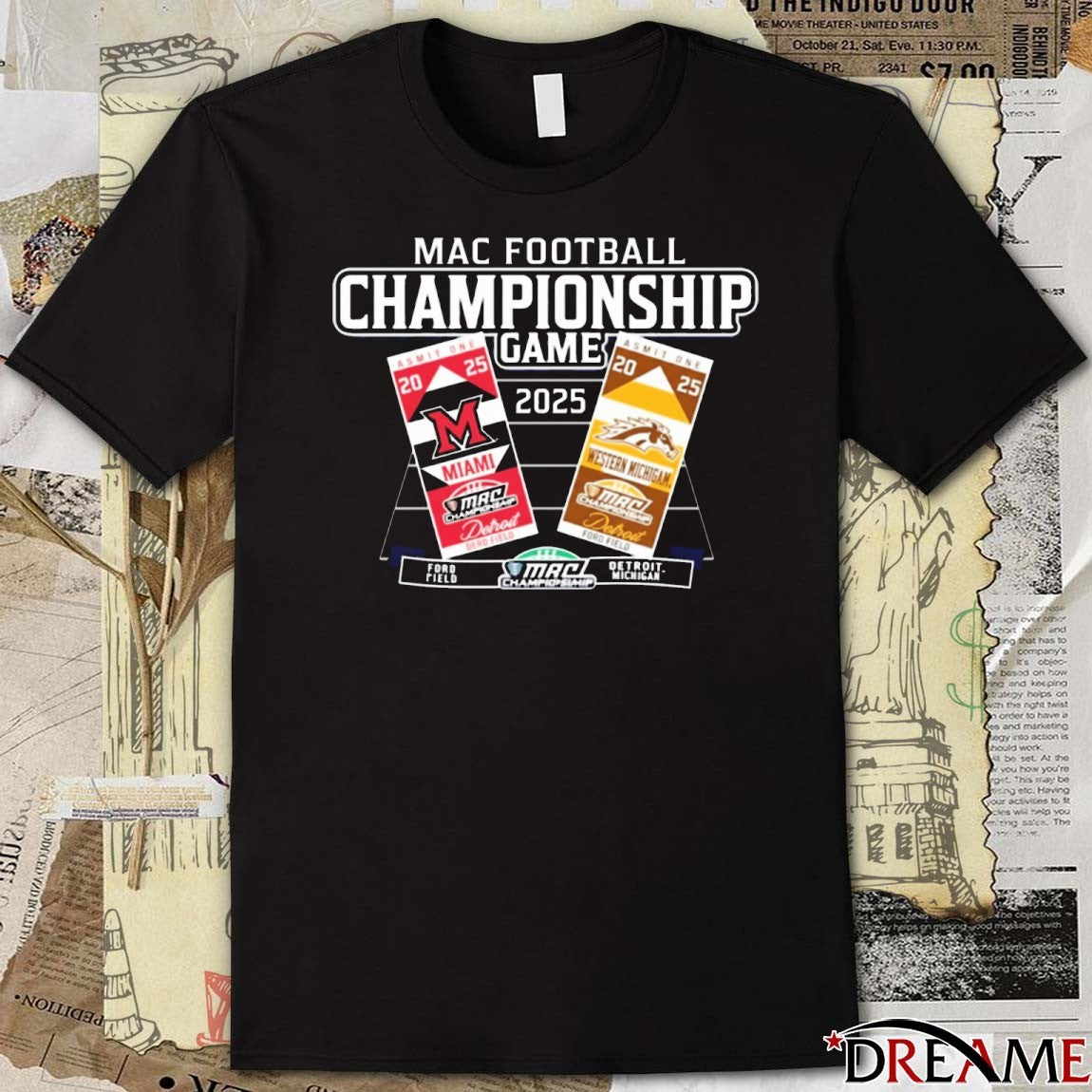 Miami vs. Western Michigan MAC 2025 Football Championship Game Ford Field Tickets t-shirt