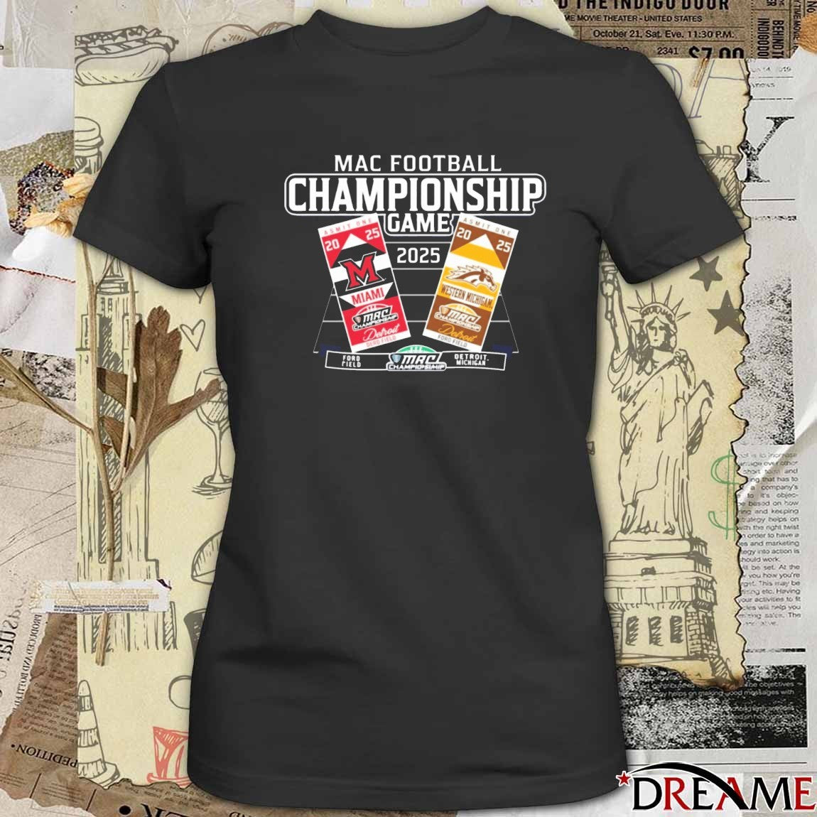 Miami vs. Western Michigan MAC 2025 Football Championship Game Ford Field Tickets t-shirt