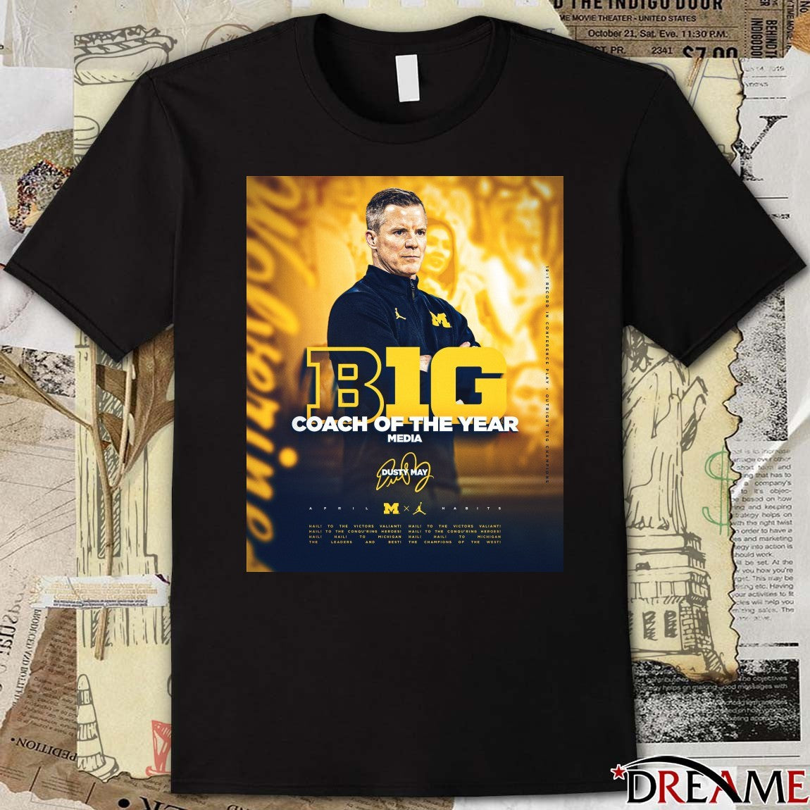 Michigan Men’s Basketball Big Coach Of The Year Media Dusty May Signature t-shirt